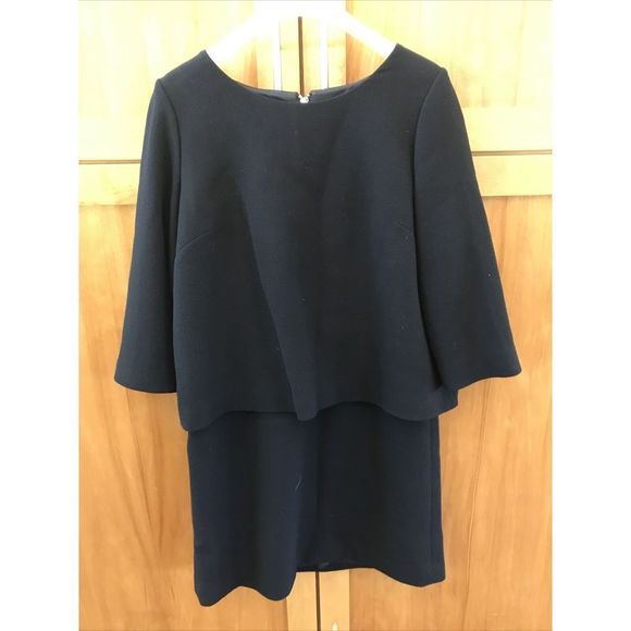 LAFAYETTE 148 New York Women 10 Solid Black Wool Lined Dress Zip Layered Modest - Picture 2 of 10